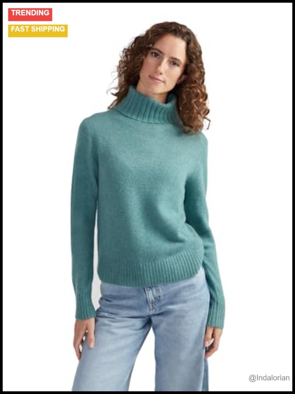 100% Cashmere Boxy Turtleneck Pullover Sweater Women's